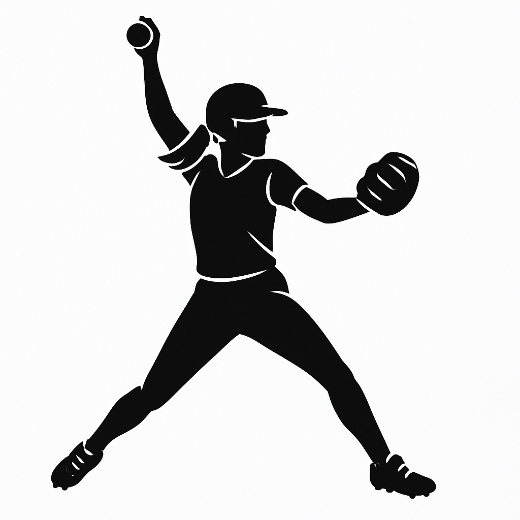 black and white image of a softball pitcher